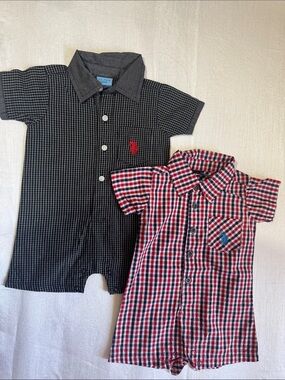 Polo by Ralph Lauren Kids Short-Sleeve Button Romper - Black & Red Plaid